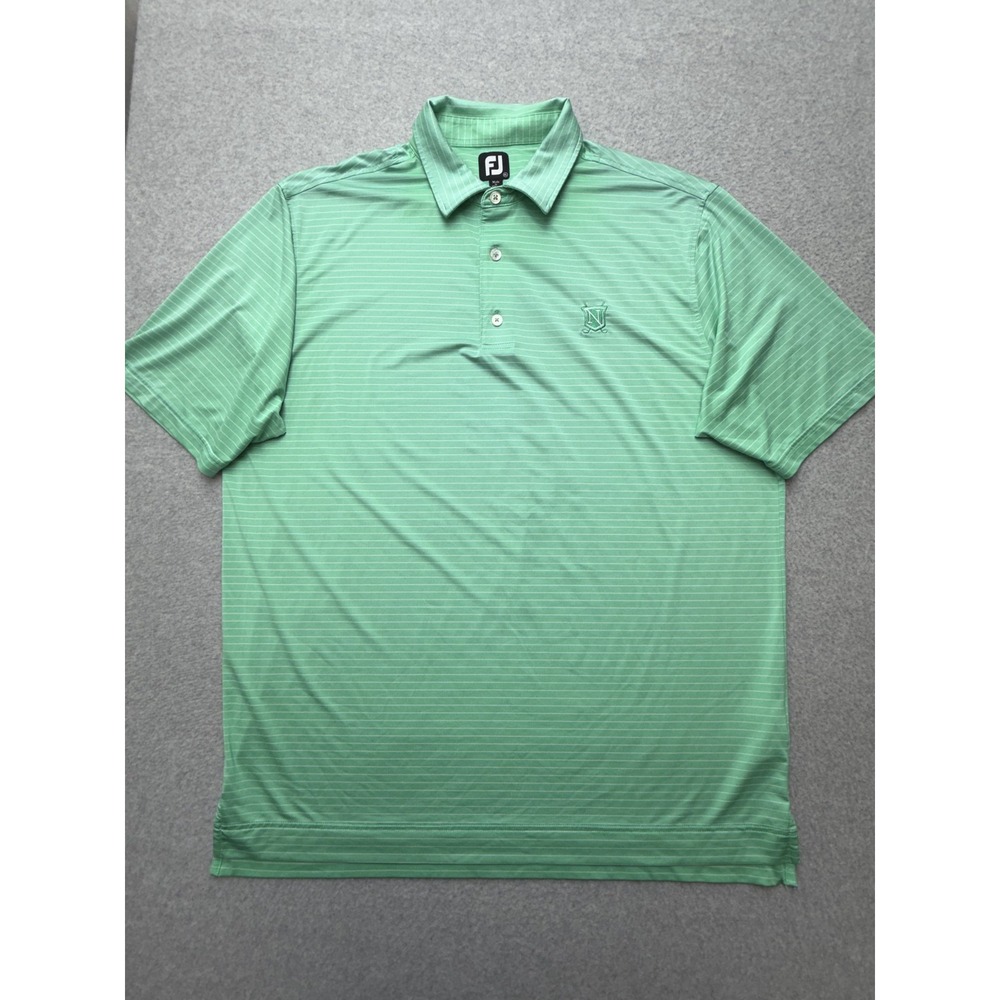 FootJoy Polo Shirt Mens XL Green Stripe Golf Performance Stretch FJ Logo